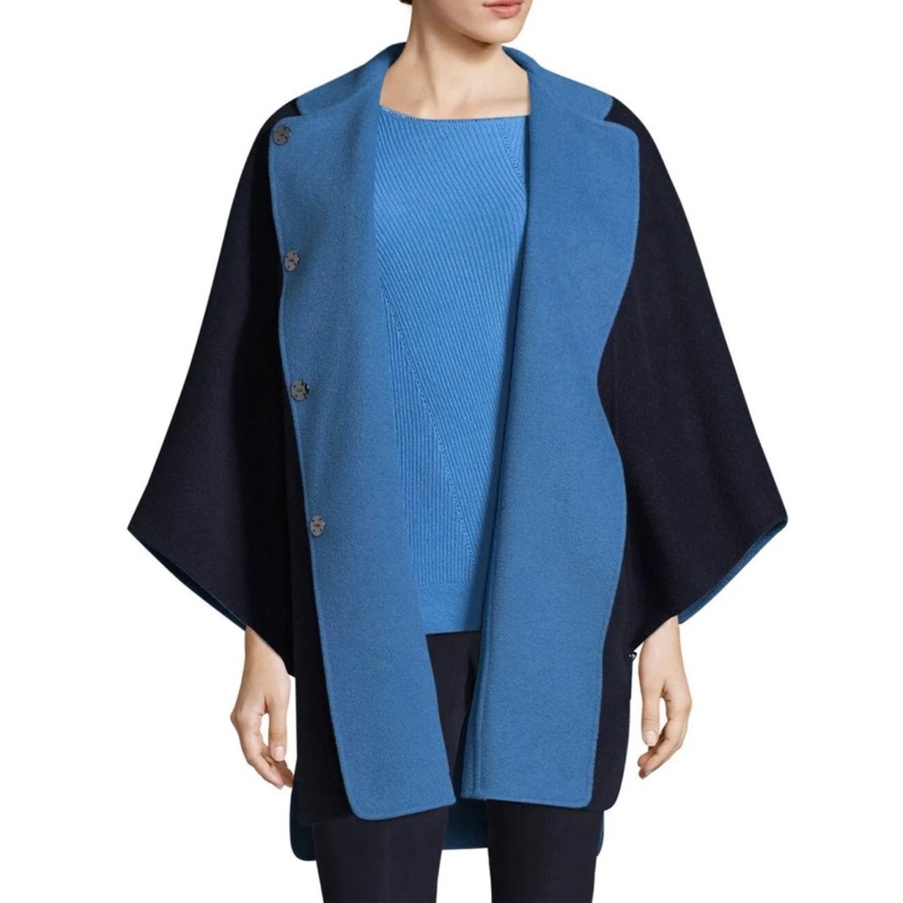 St John Double Face Angora Reverisble Cape Coat | Blue | Size P (XS)